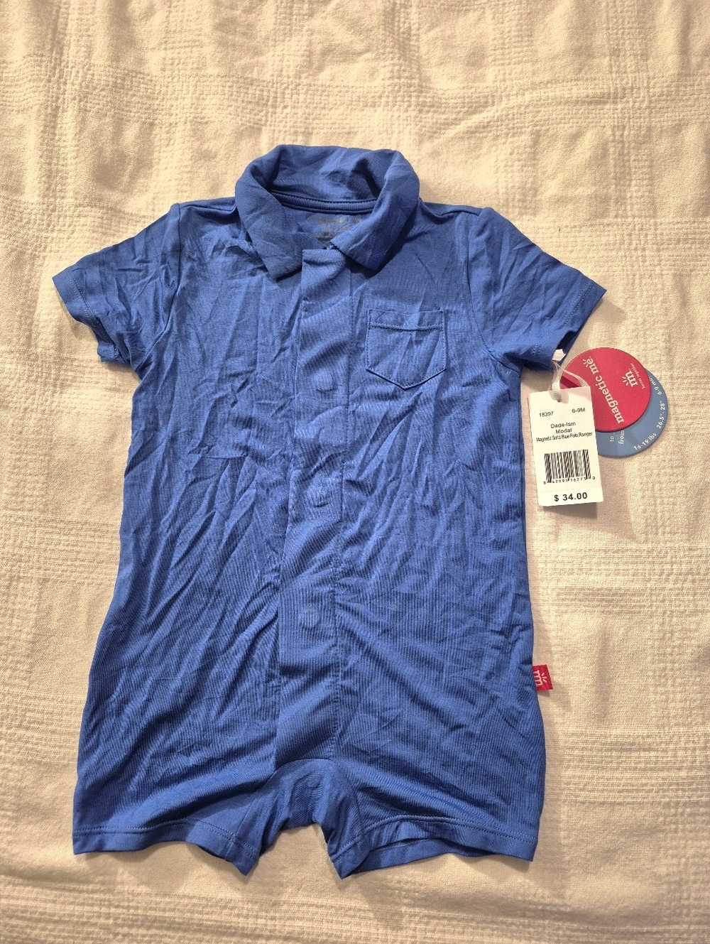 Magnetic me boys size 6-9 months blue romper NWT